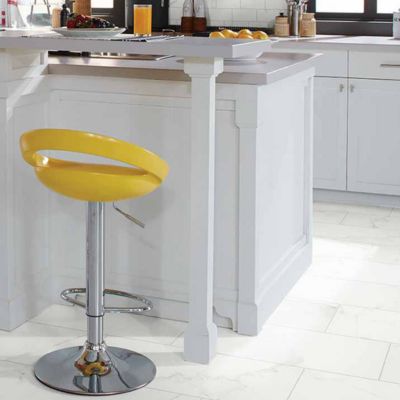 white tile floors in a kitchen